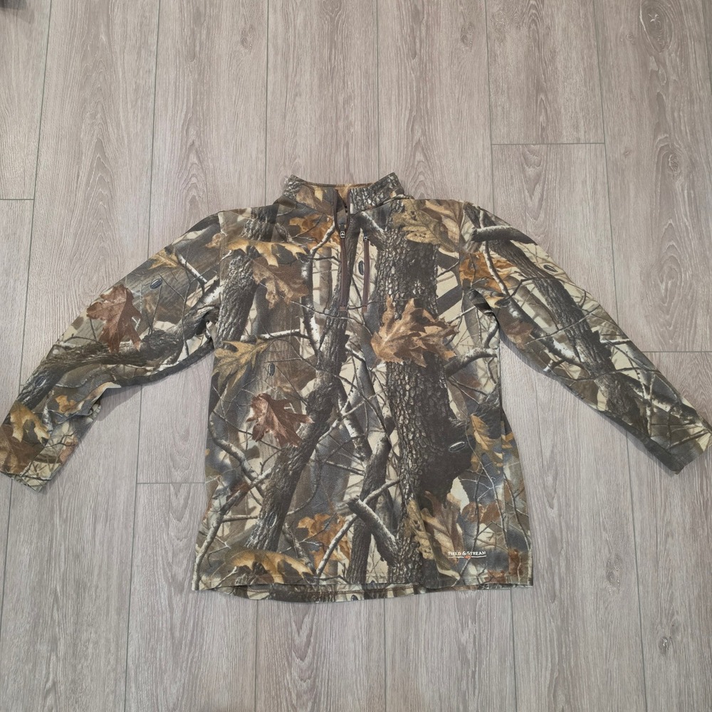 Field & Stream Mens XL Camo Fleece Quarter Zip Pullover Hunting‎ Jacket Brown